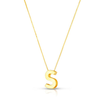 14K Yellow Gold Yours Truly Block Letter Initial S Necklace for Women | Yene Store 