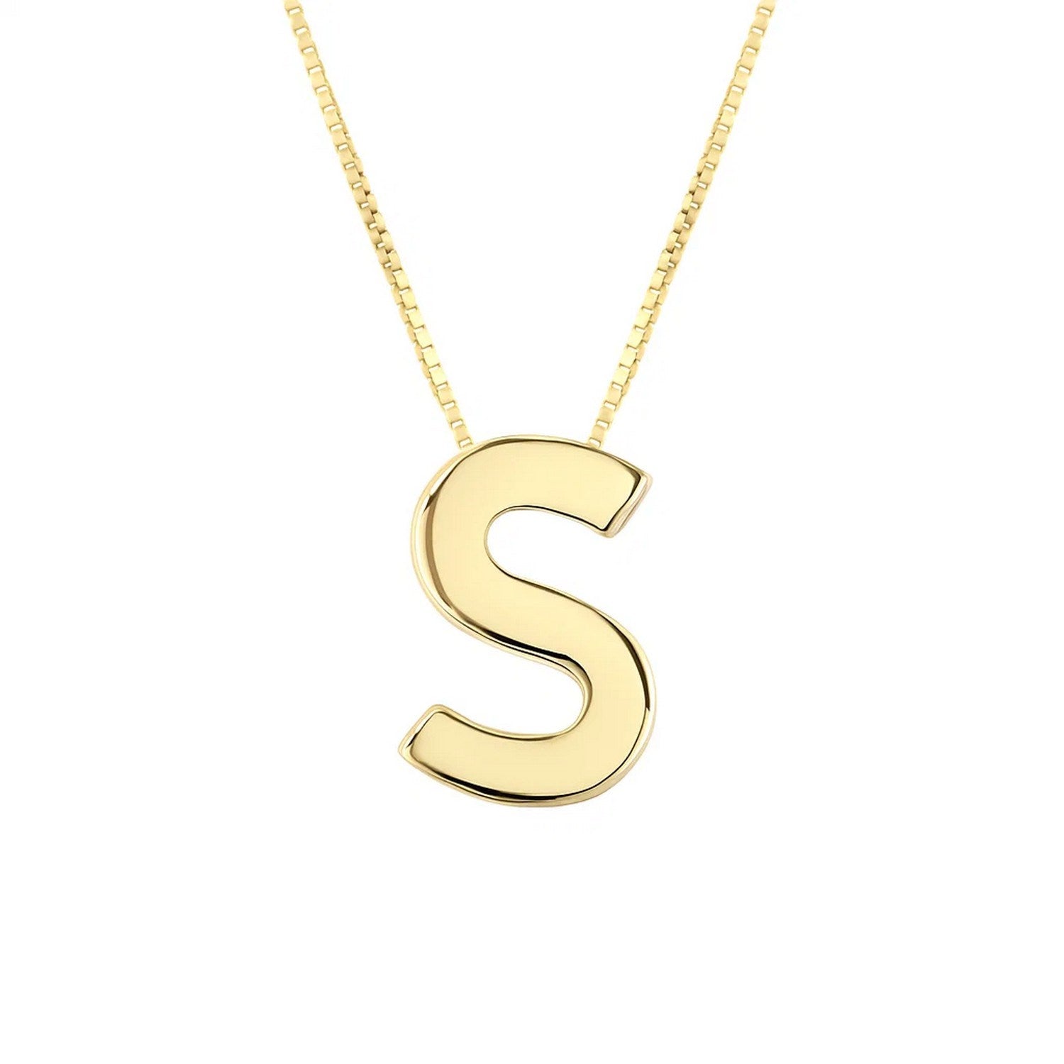 14K Yellow Gold Yours Truly Block Letter Initial S Necklace for Women | Yene Store 