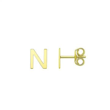 14K Yellow Gold Yours Truly Initial N Stud Earrings for Women | Yene Store 