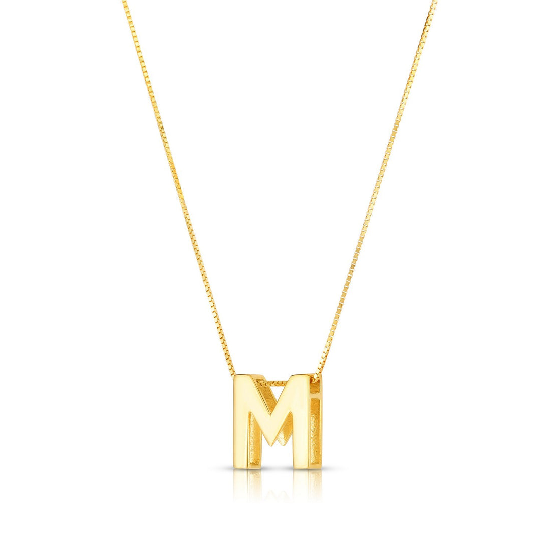 14K Yellow Gold Yours Truly Block Letter Initial M Necklace for Women | Yene Store 