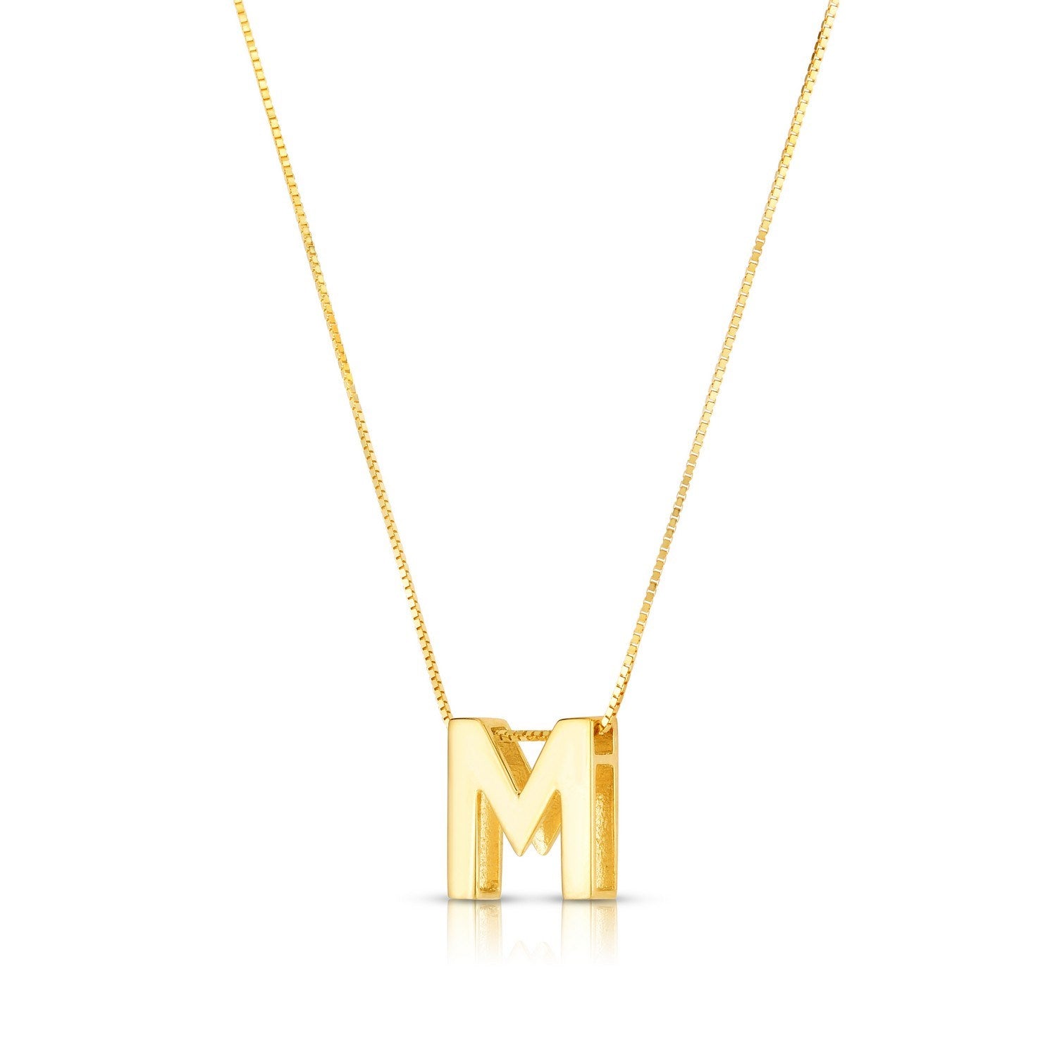14K Yellow Gold Yours Truly Block Letter Initial M Necklace for Women | Yene Store 