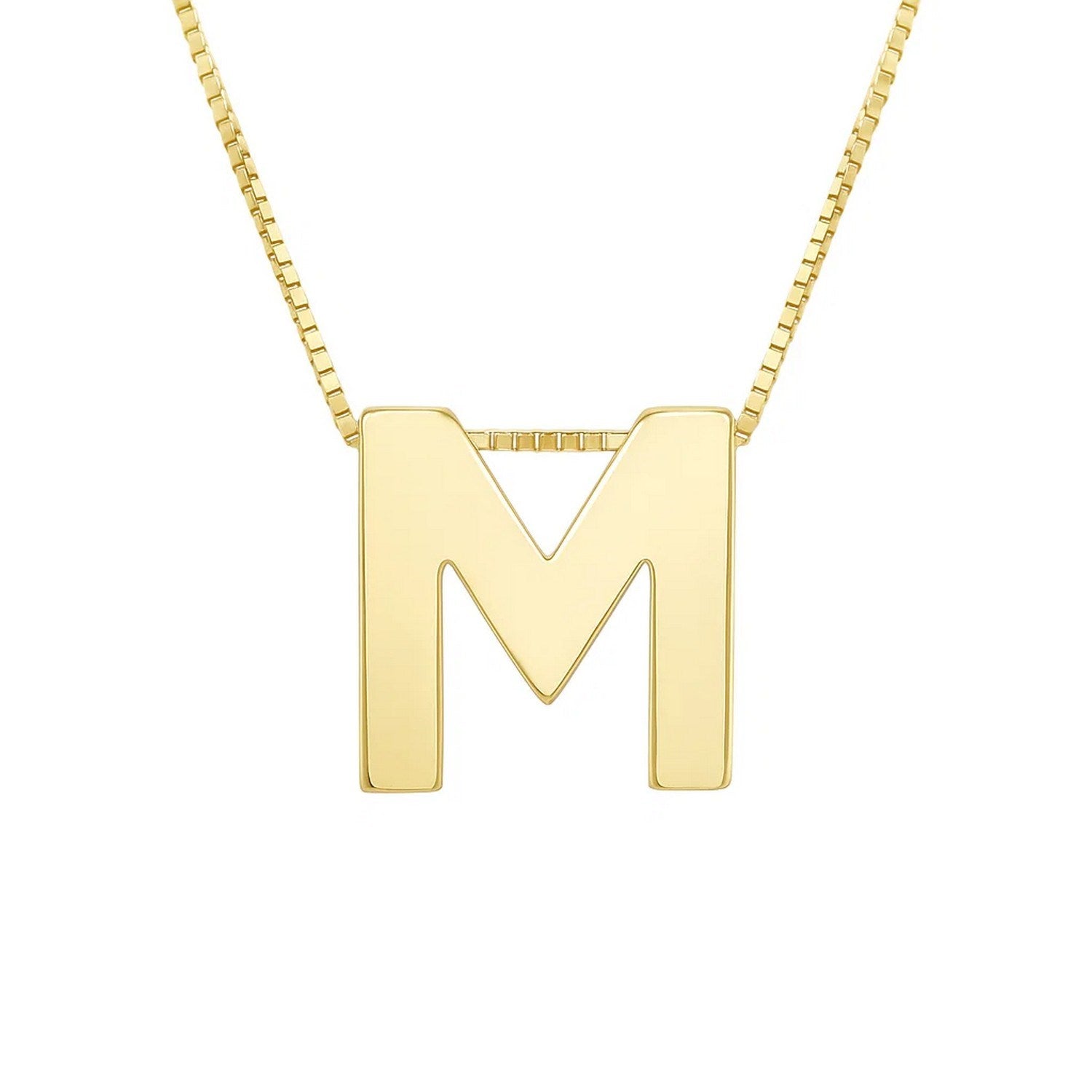 14K Yellow Gold Yours Truly Block Letter Initial M Necklace for Women | Yene Store