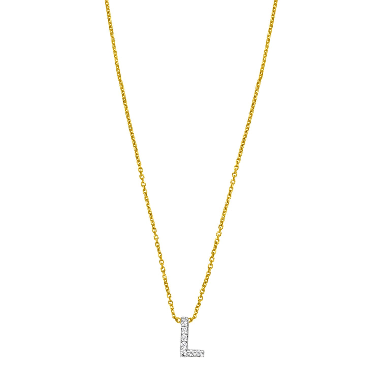 14K Yellow Gold Mini Diamond L Initial Pendant Necklace for Women | Yene Store 