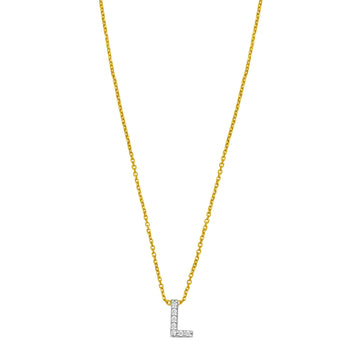14K Yellow Gold Mini Diamond L Initial Pendant Necklace for Women | Yene Store 