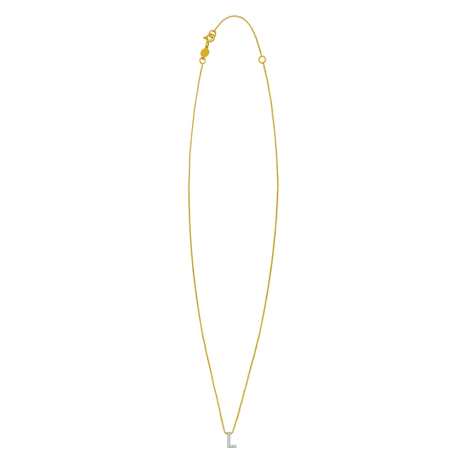 14K Yellow Gold Mini Diamond L Initial Pendant Necklace for Women | Yene Store 
