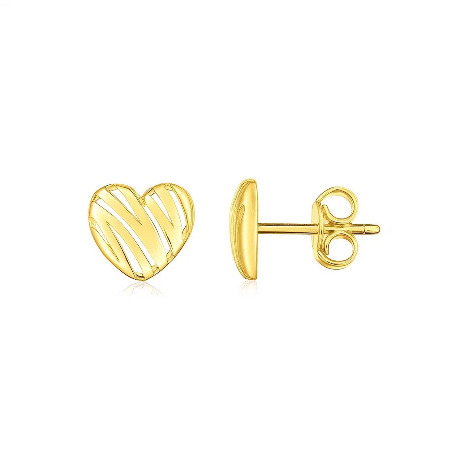 14K Yellow Gold High Polish Scribble Heart Stud Earrings for Women | Yene Store