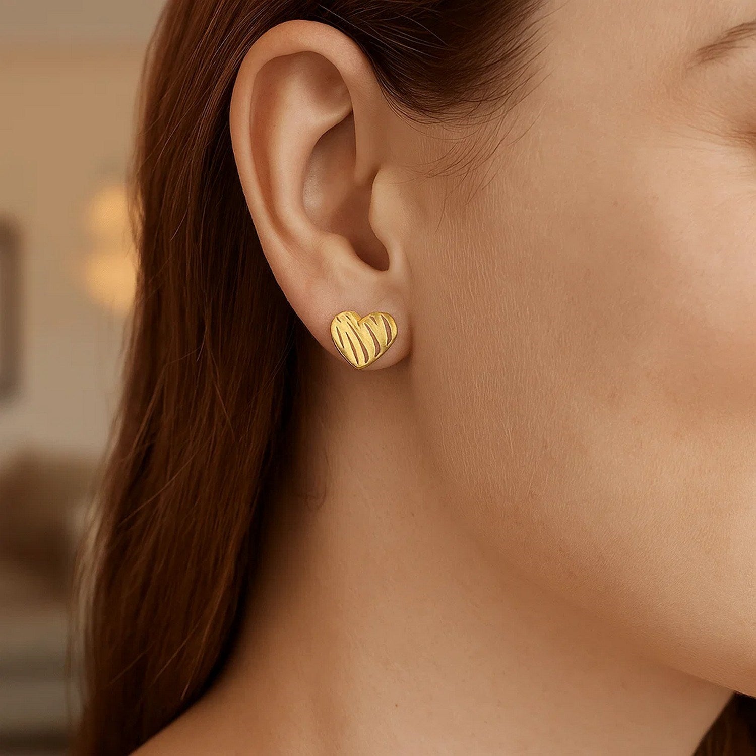 14K Yellow Gold High Polish Scribble Heart Stud Earrings for Women | Yene Store