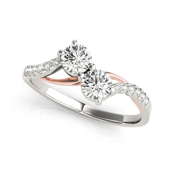 Two Stone Diamond Ring with Curved Band in 14k White And Rose Gold for women | Yenestore 