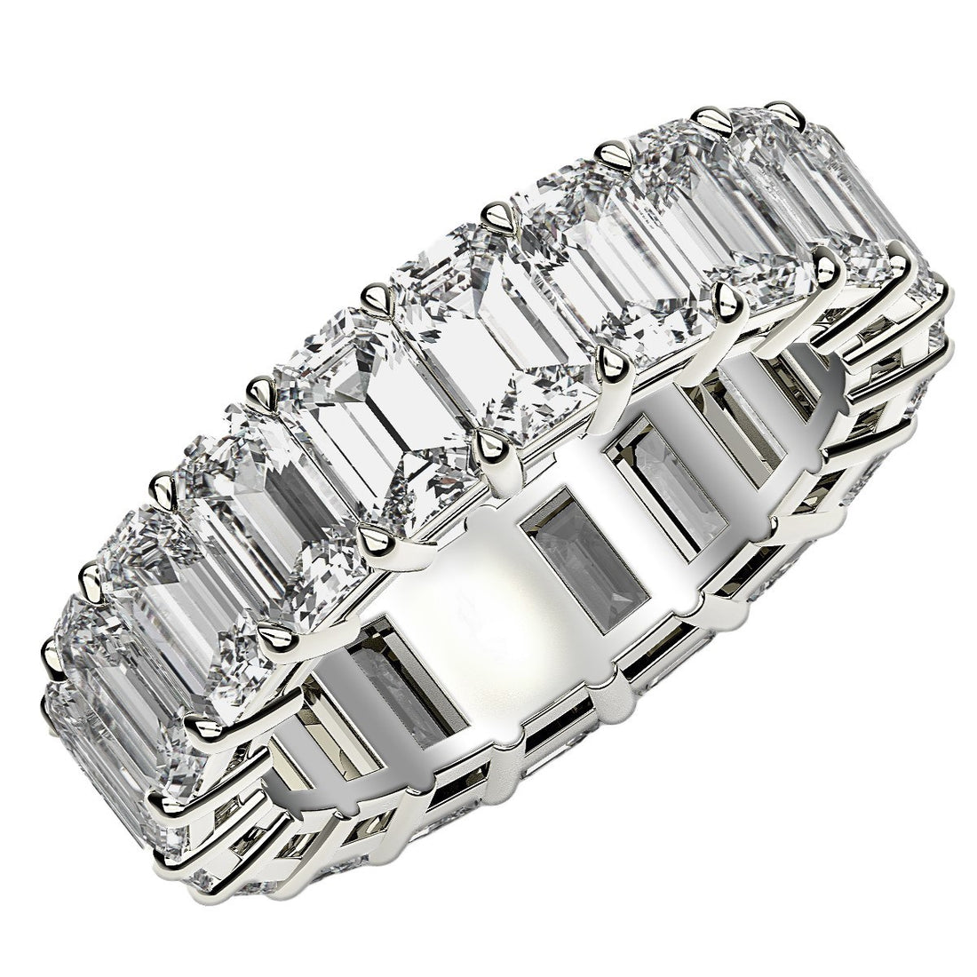 Emerald Cut Lab Grown Diamond Eternity Ring in 14k White Gold for Women | Yenestore 