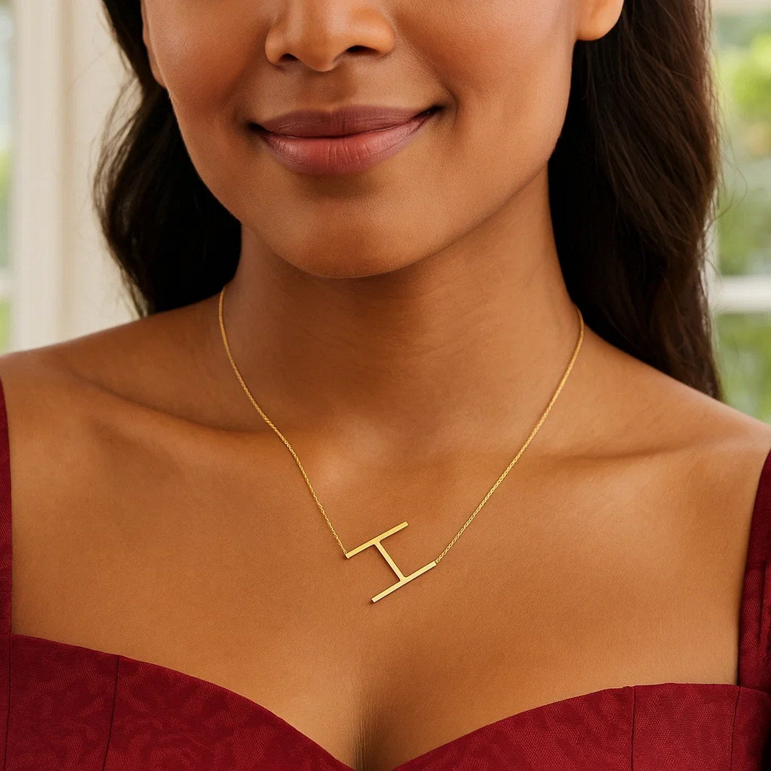 14K Yellow Gold Yours Truly Large Initial H Necklace for Women | Yene Store
