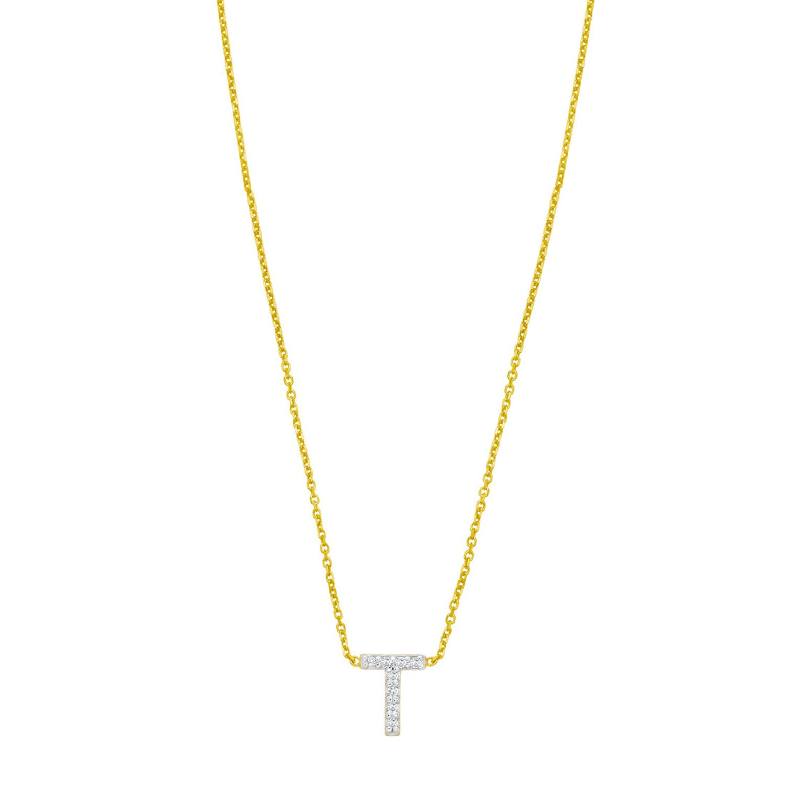 14K Yellow Gold Mini Diamond T Initial Pendant Necklace for Women | Yene Store 