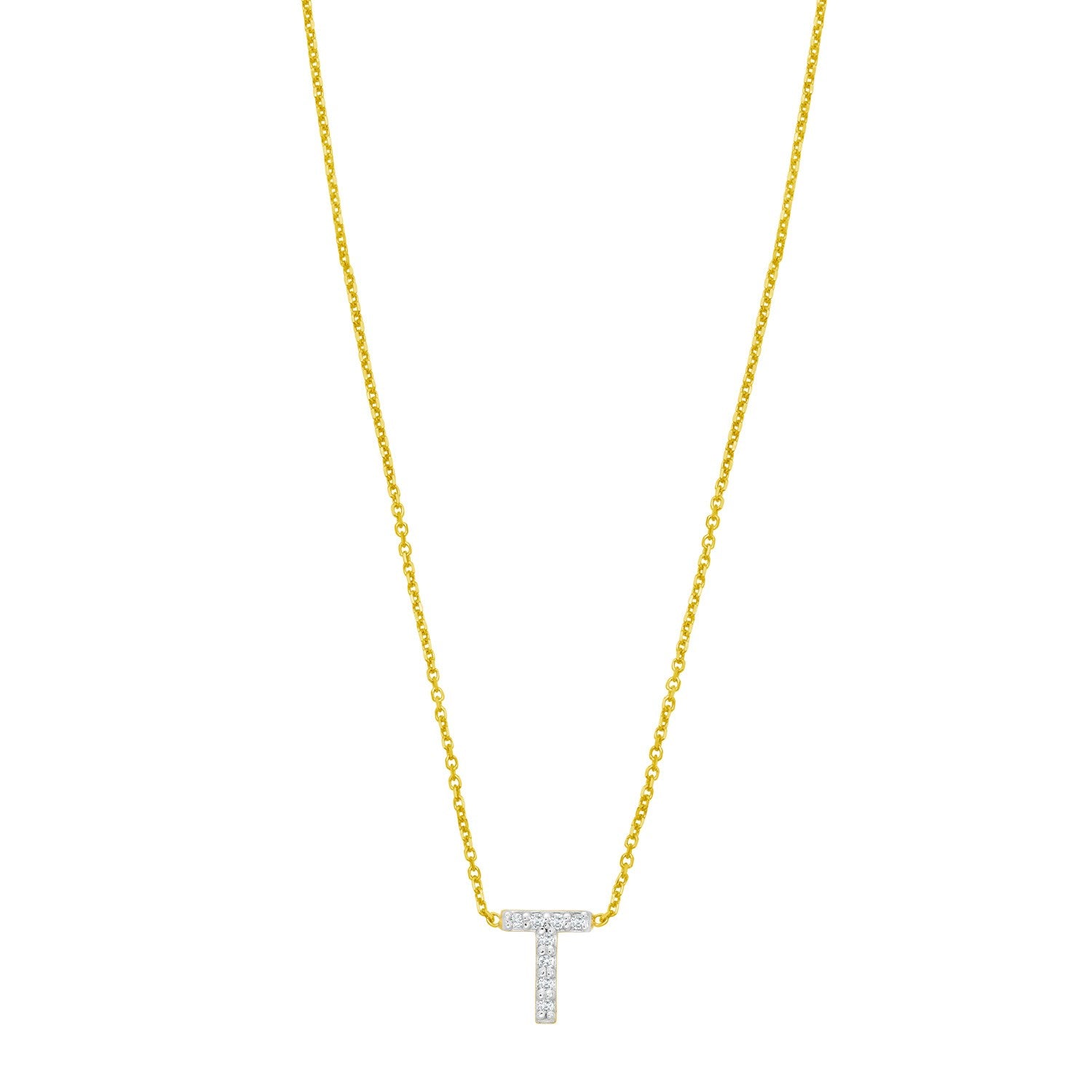 14K Yellow Gold Mini Diamond T Initial Pendant Necklace for Women | Yene Store 
