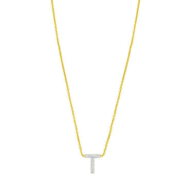 14K Yellow Gold Mini Diamond T Initial Pendant Necklace for Women | Yene Store 