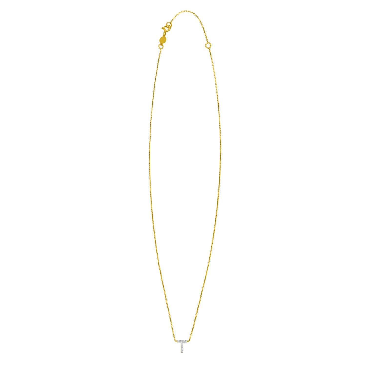 14K Yellow Gold Mini Diamond T Initial Pendant Necklace for Women | Yene Store