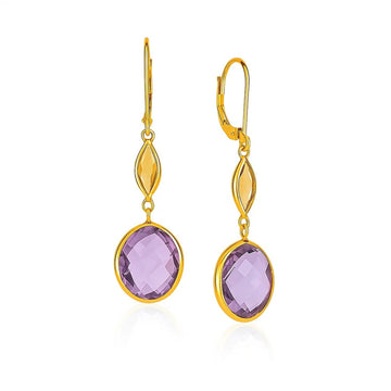 14k Yellow Gold Drop Earrings with Citrine and Amethyst Briolettes for Women | Yene Store 