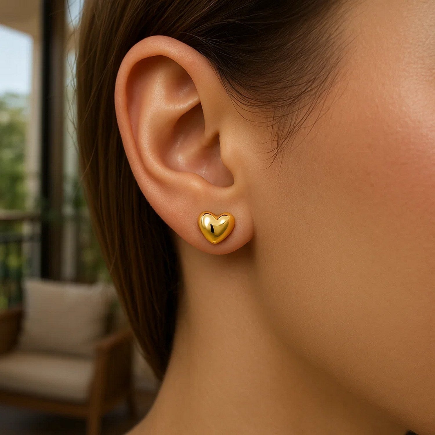 Small Polished Heart Post Earrings in 14K Yellow Gold for Women | Yene Store