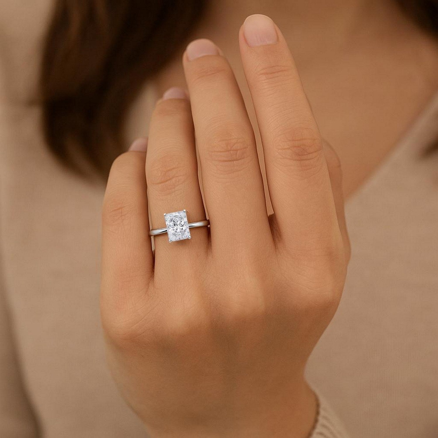 2 Carat Radiant Lab Grown IGI G/VS1 Diamond Solitaire Ring in 14K White Gold for Women | Yene Store