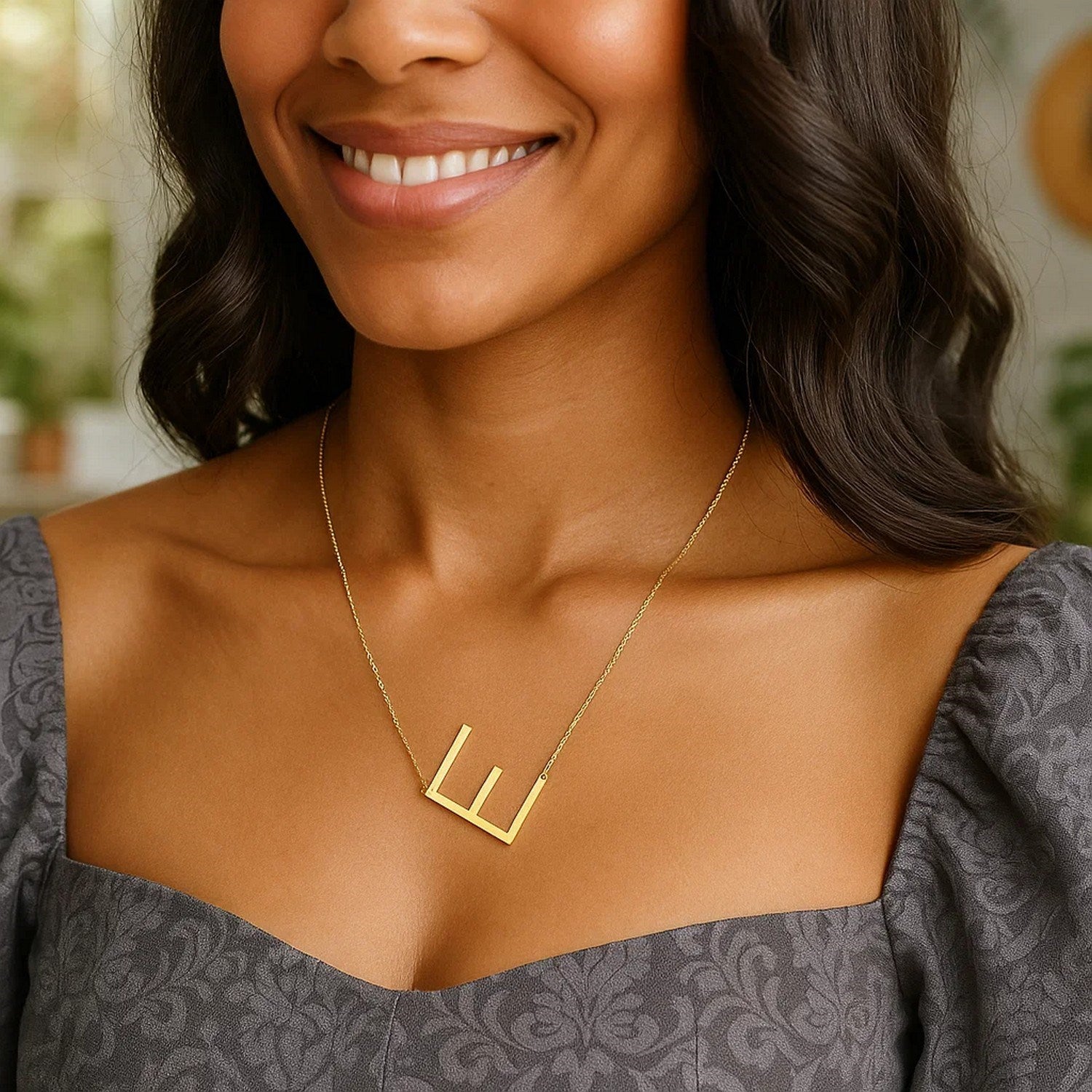 14K Yellow Gold Yours Truly Large Initial E Necklace for Women | Yene Store
