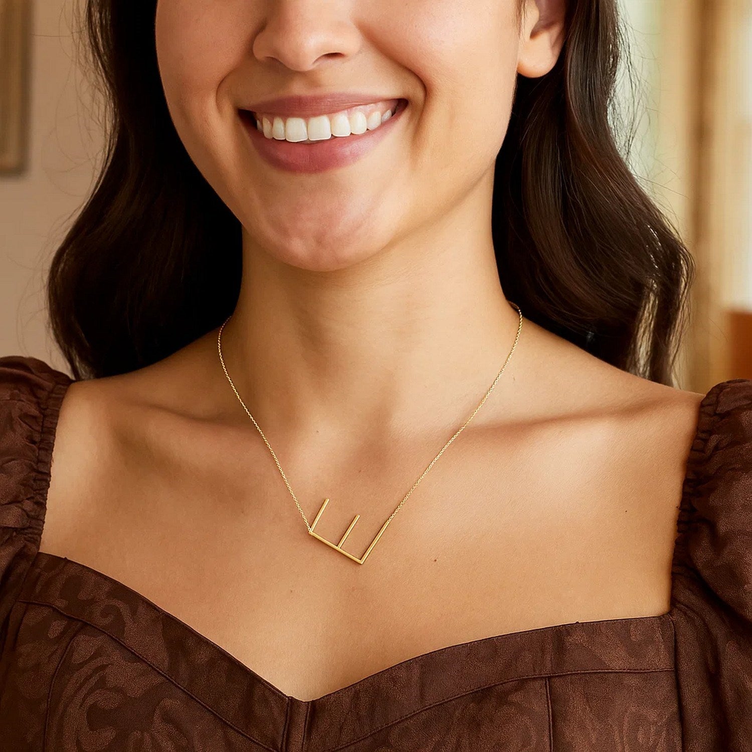 14K Yellow Gold Yours Truly Large Initial E Necklace for Women | Yene Store