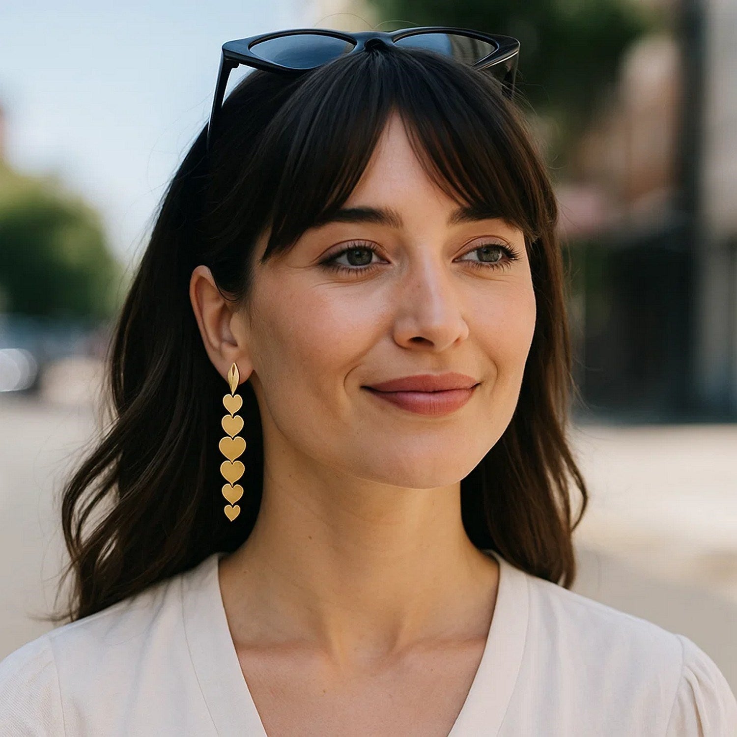 14K Yellow Gold Heart Drop Earrings for Women | Yene Store 