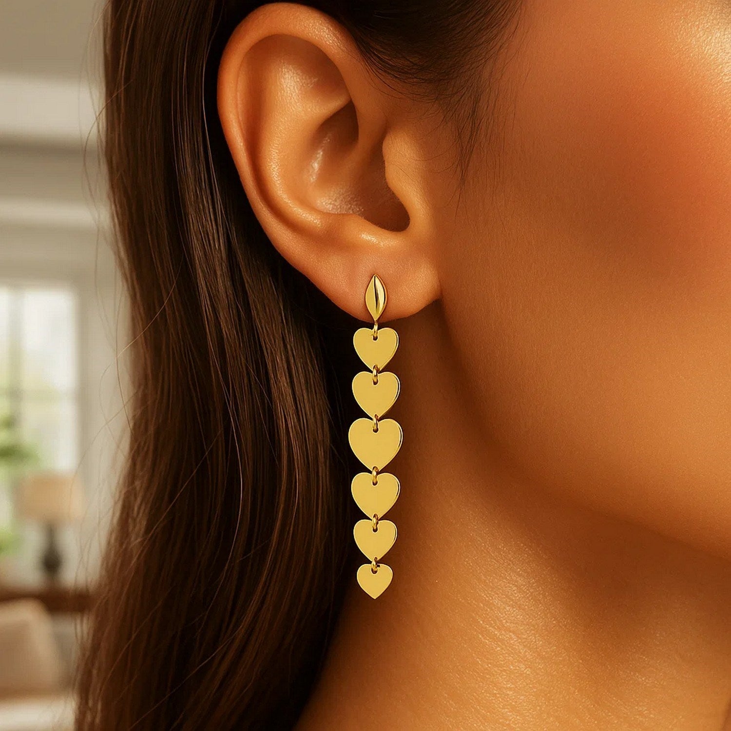 14K Yellow Gold Heart Drop Earrings for Women | Yene Store 