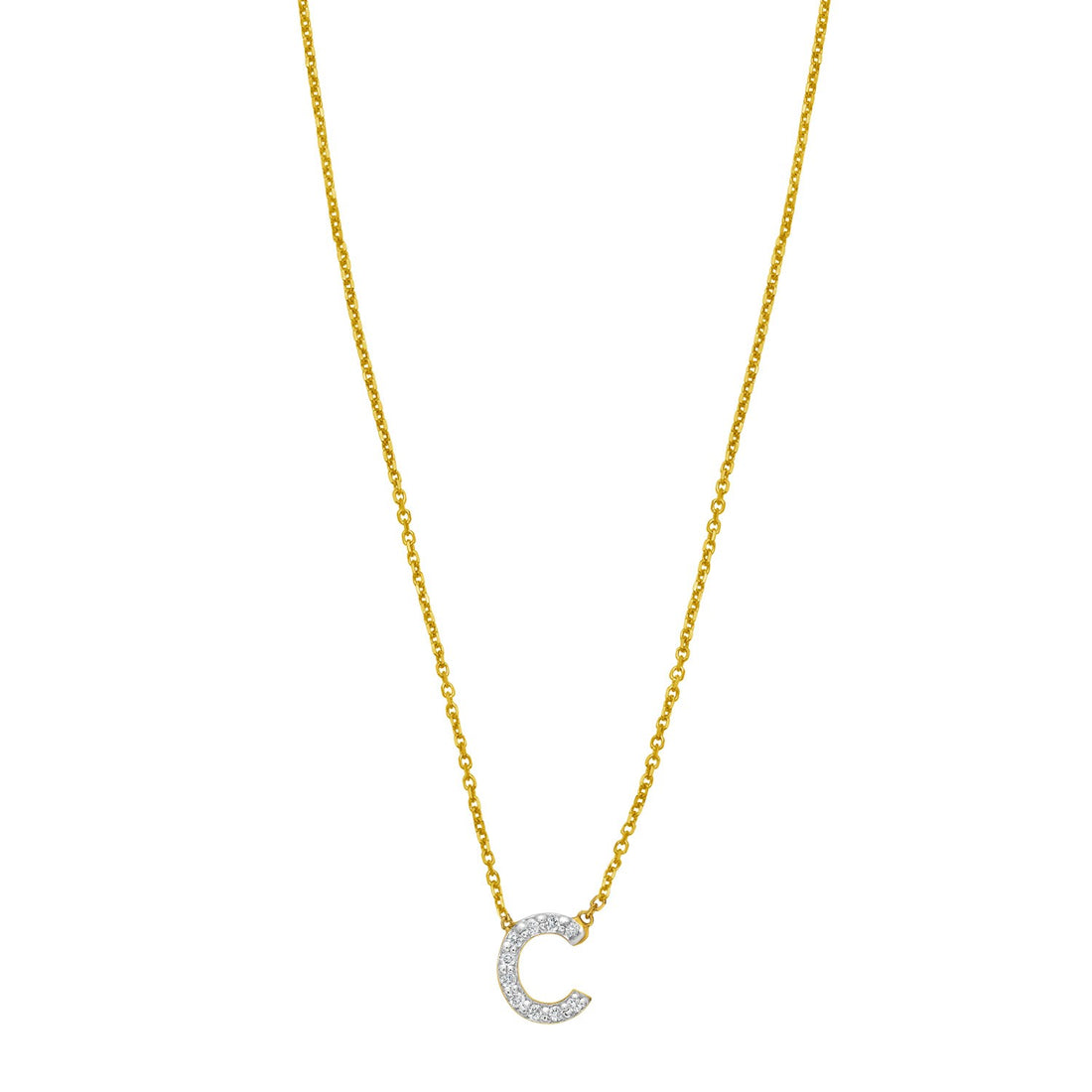 14K Yellow Gold Mini Diamond C Initial Pendant Necklace for Women | Yene Store 