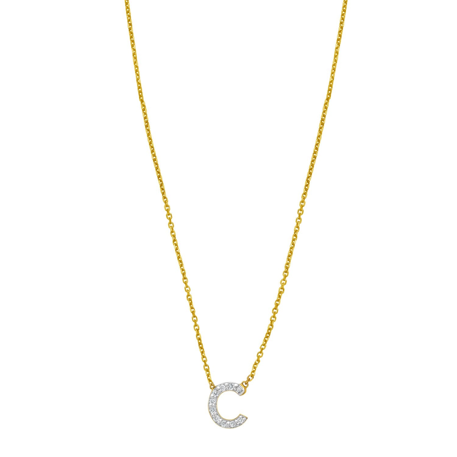 14K Yellow Gold Mini Diamond C Initial Pendant Necklace for Women | Yene Store 