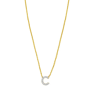 14K Yellow Gold Mini Diamond C Initial Pendant Necklace for Women | Yene Store 