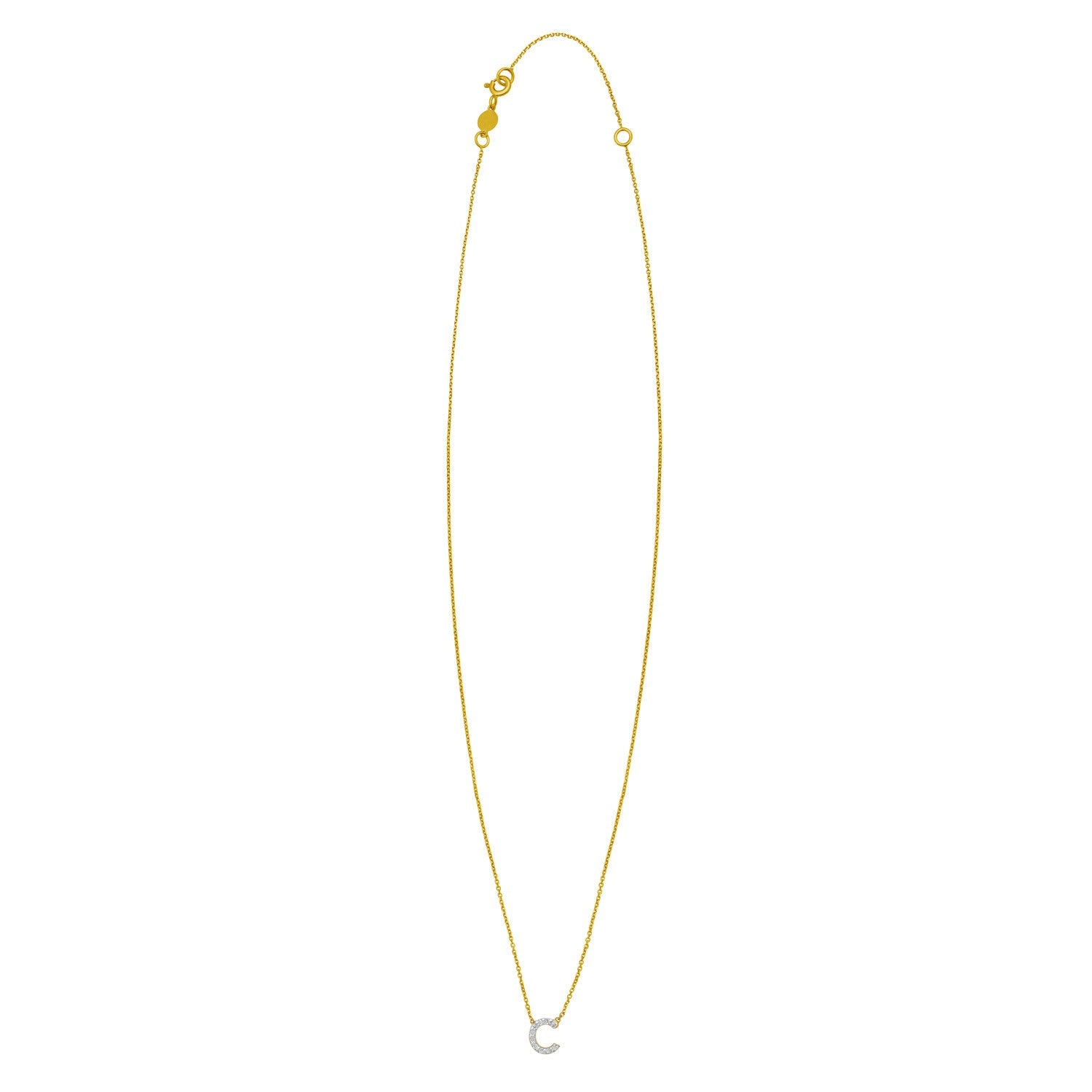14K Yellow Gold Mini Diamond C Initial Pendant Necklace for Women | Yene Store