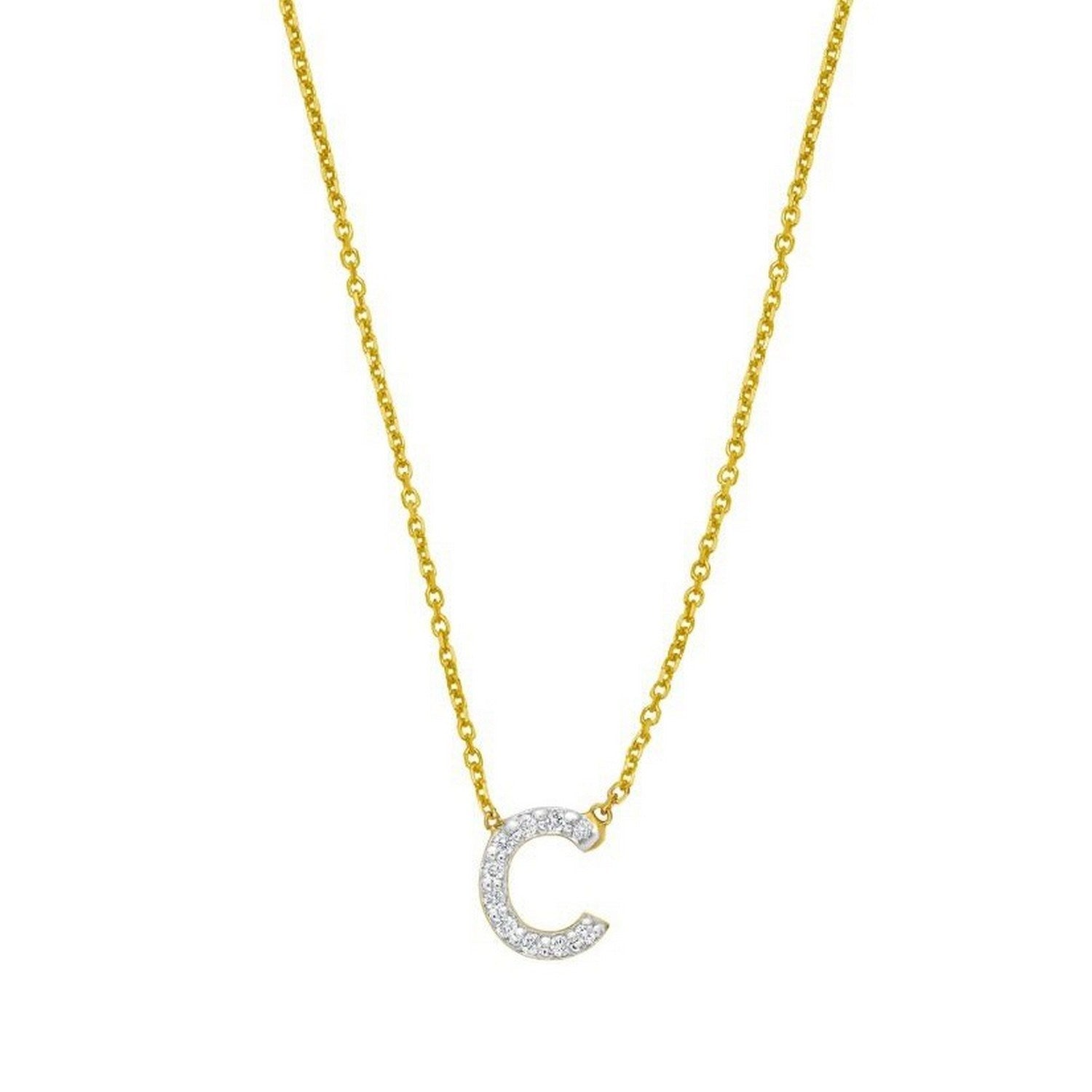 14K Yellow Gold Mini Diamond C Initial Pendant Necklace for Women | Yene Store