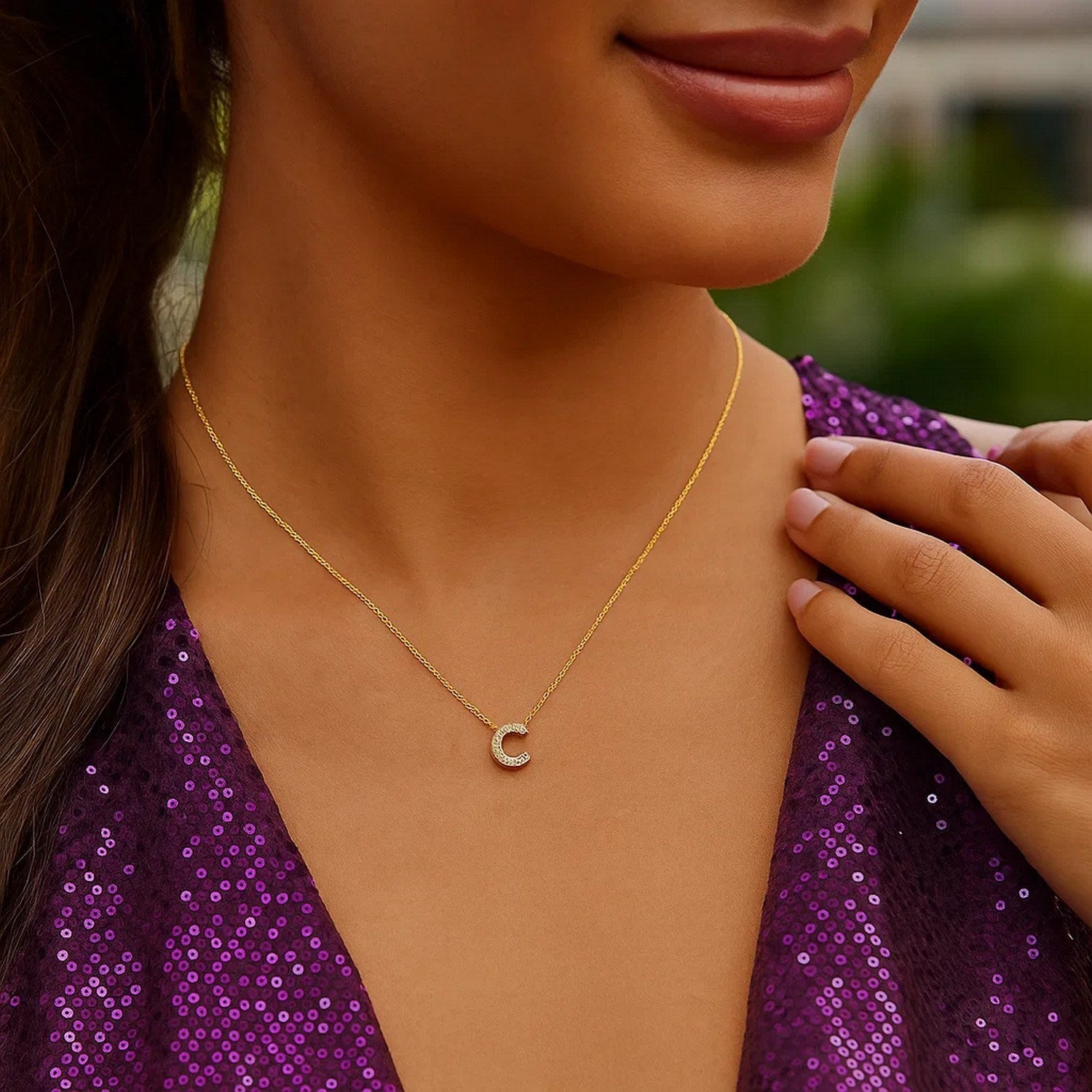 14K Yellow Gold Mini Diamond C Initial Pendant Necklace for Women | Yene Store