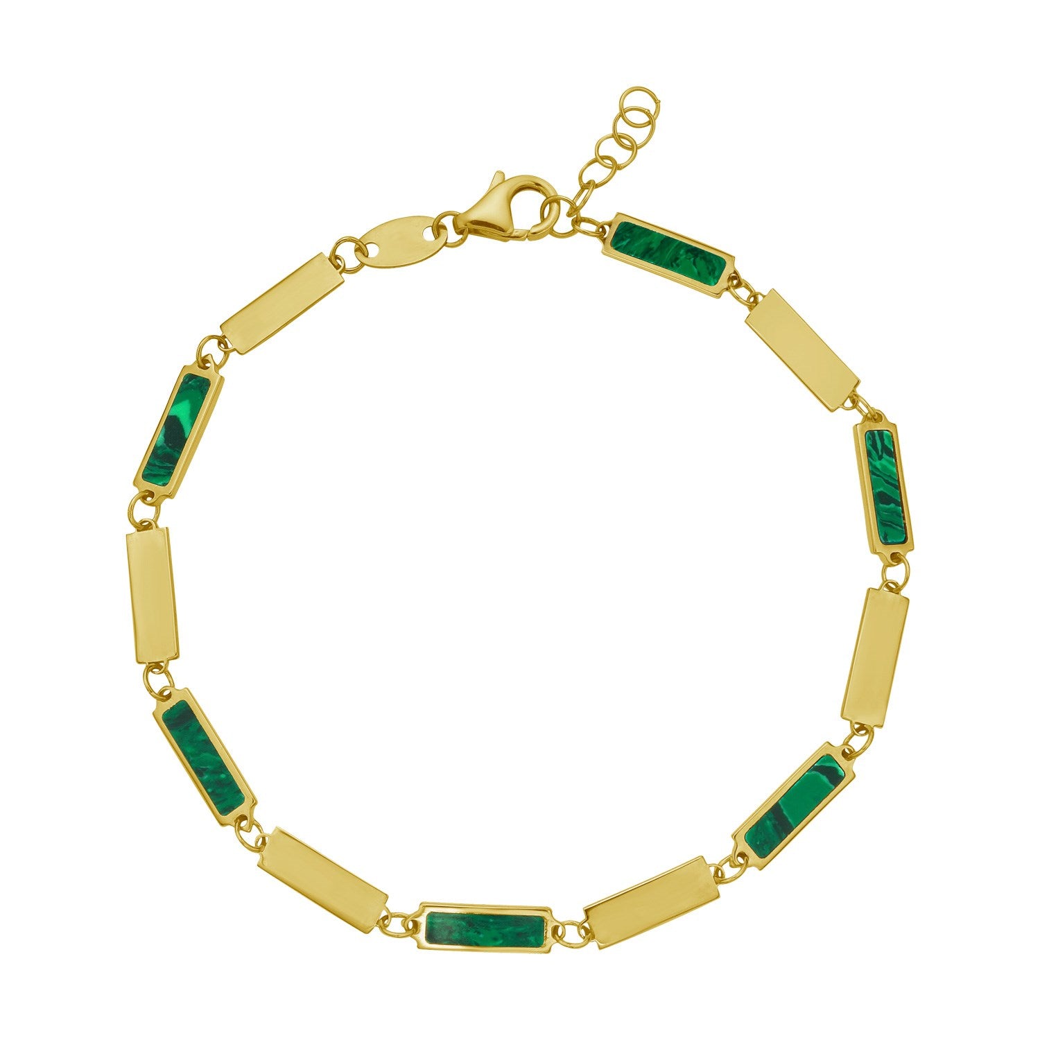 14K Yellow Gold Malachite Rectangle Links Bracelet (3.50 mm) for Women | Yene Store 