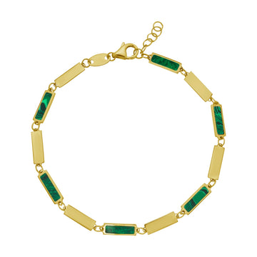 14K Yellow Gold Malachite Rectangle Links Bracelet (3.50 mm) for Women | Yene Store 