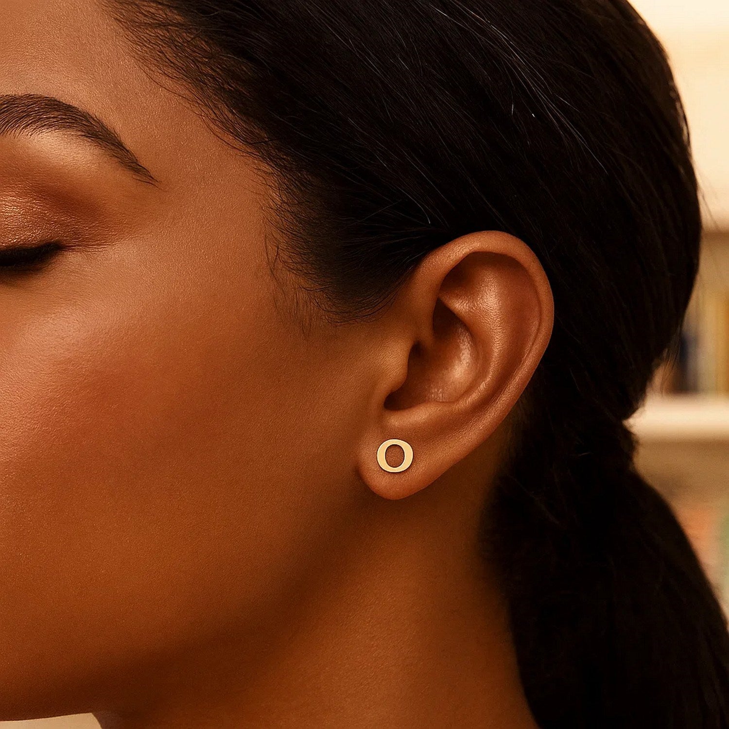 14K Yellow Gold Yours Truly Initial O Stud Earrings for Women | Yene Store