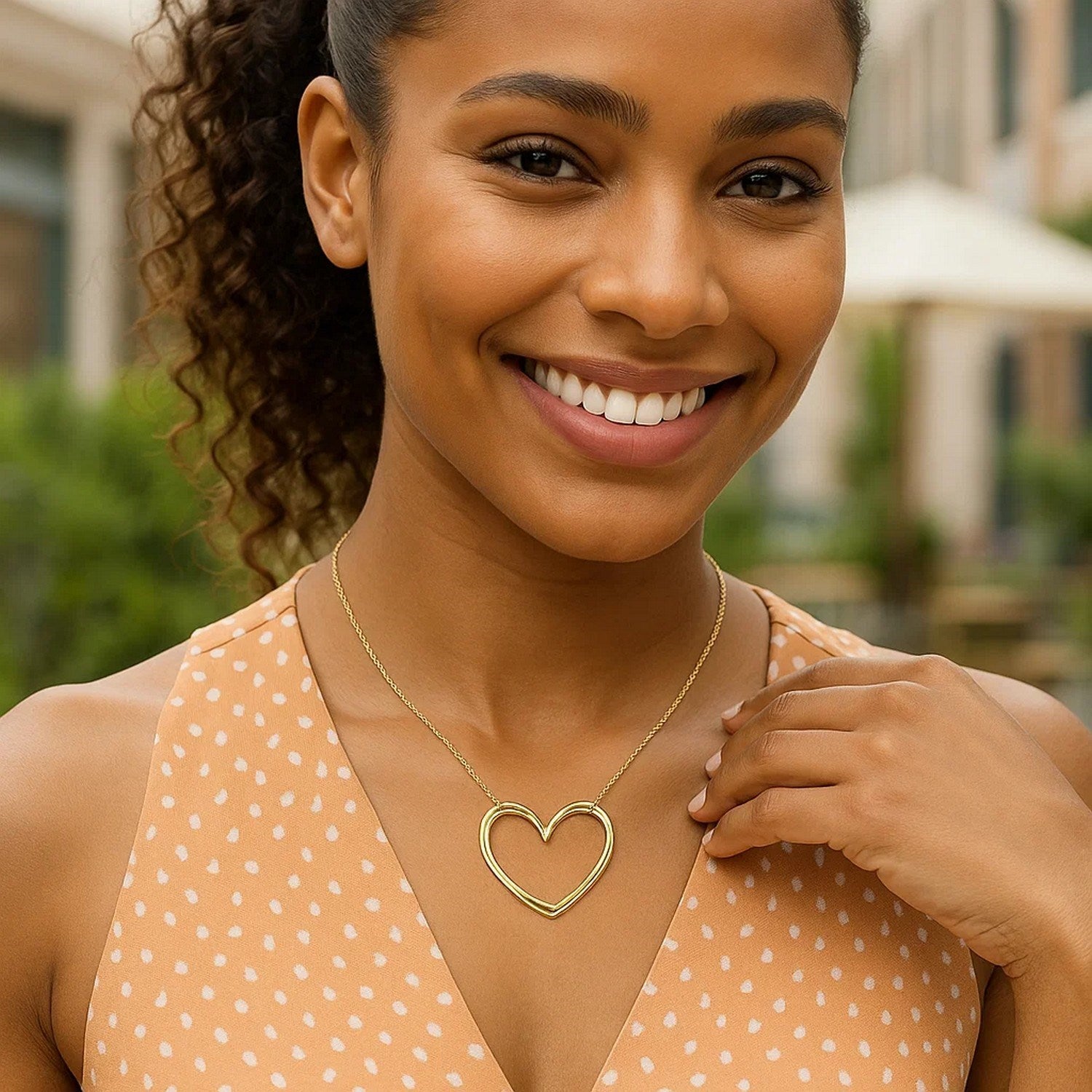 Large Open Heart Necklace in 14K Yellow Gold for Women | Yene Store 
