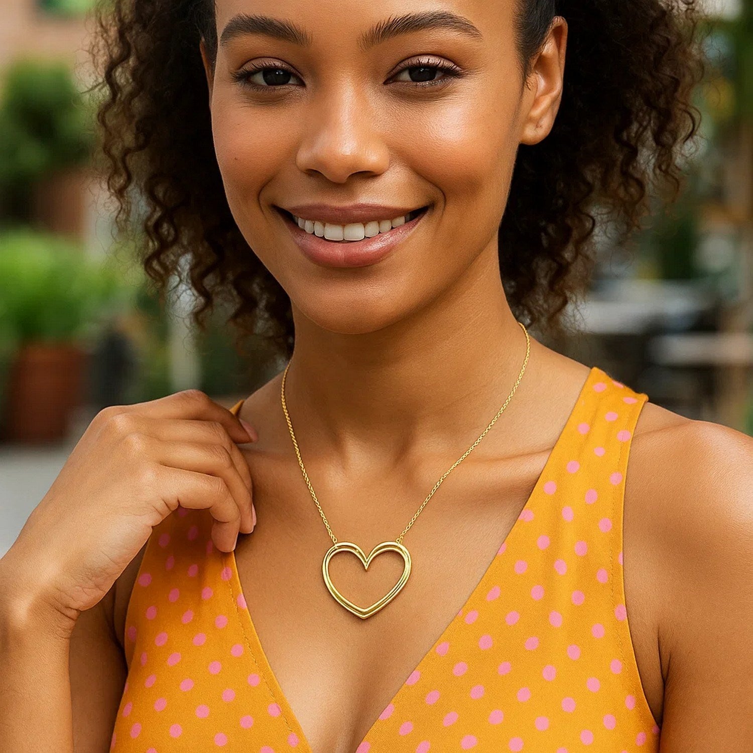 Large Open Heart Necklace in 14K Yellow Gold for Women | Yene Store 