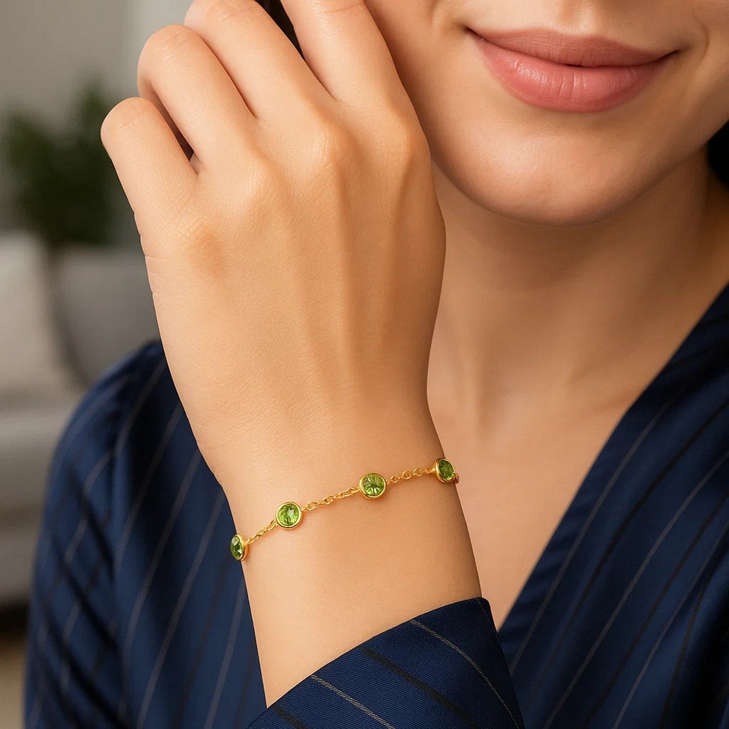 14K Yellow Gold Peridot Station Bracelet for Women | Yene Store 