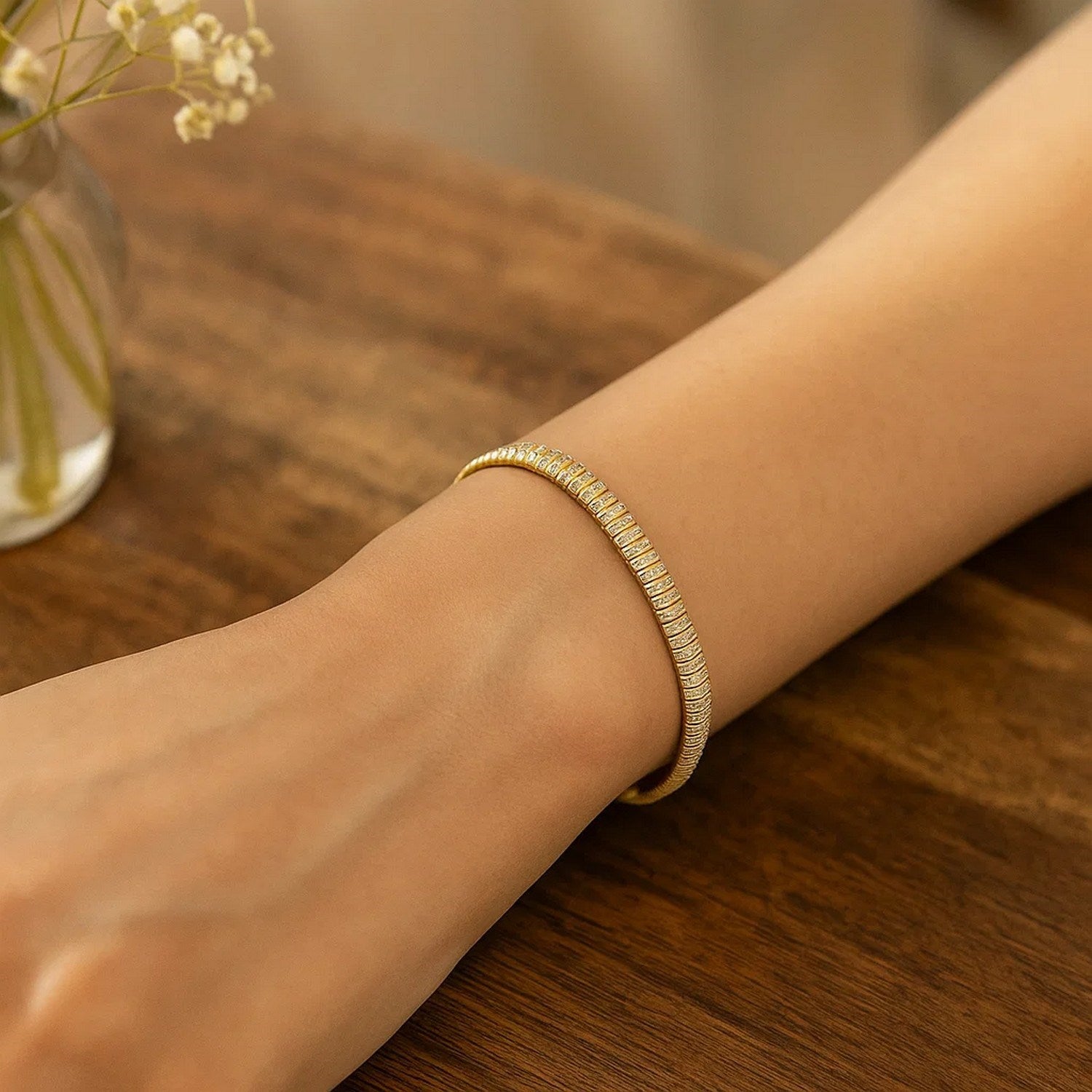 14k Yellow Gold Diamante Flex Bracelet (5.80 mm) for Women | Yene Store