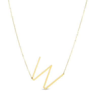 14K Yellow Gold Yours Truly Large Initial W Necklace for Women | Yene Store