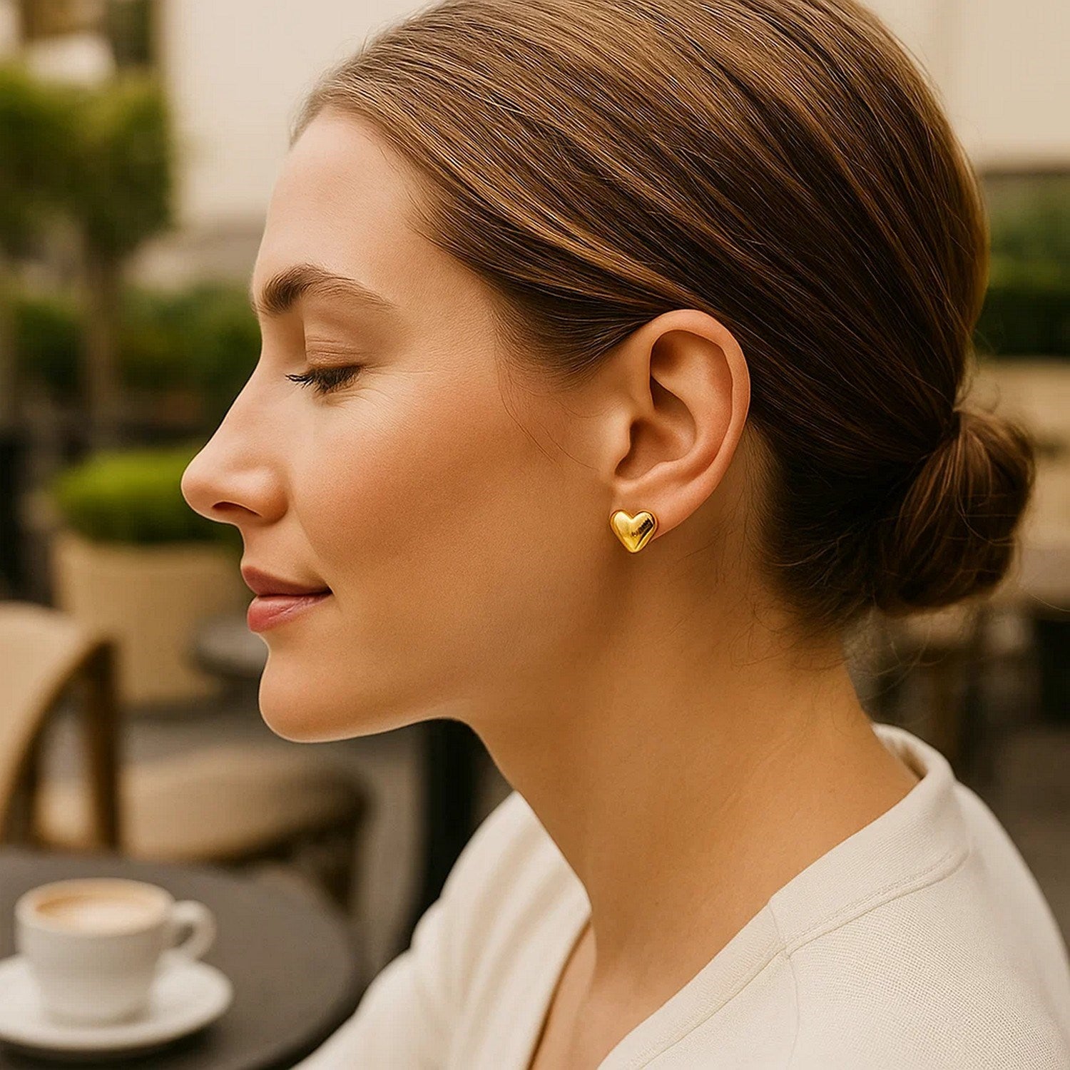 Puffed Up Heart Stud Earrings in 14K Yellow Gold