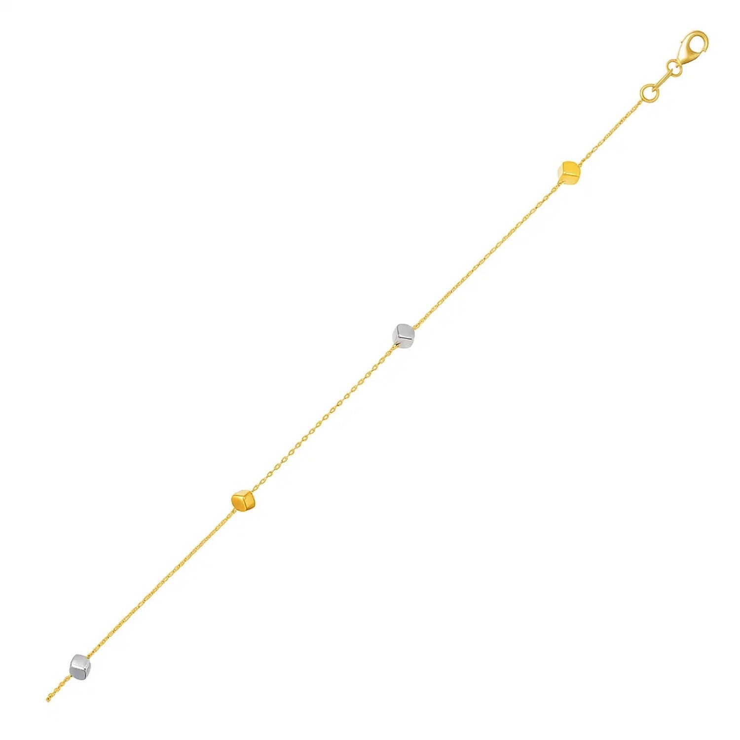 14k Two Tone Gold Bracelet with Polished Cubes for Women | Yene Store 
