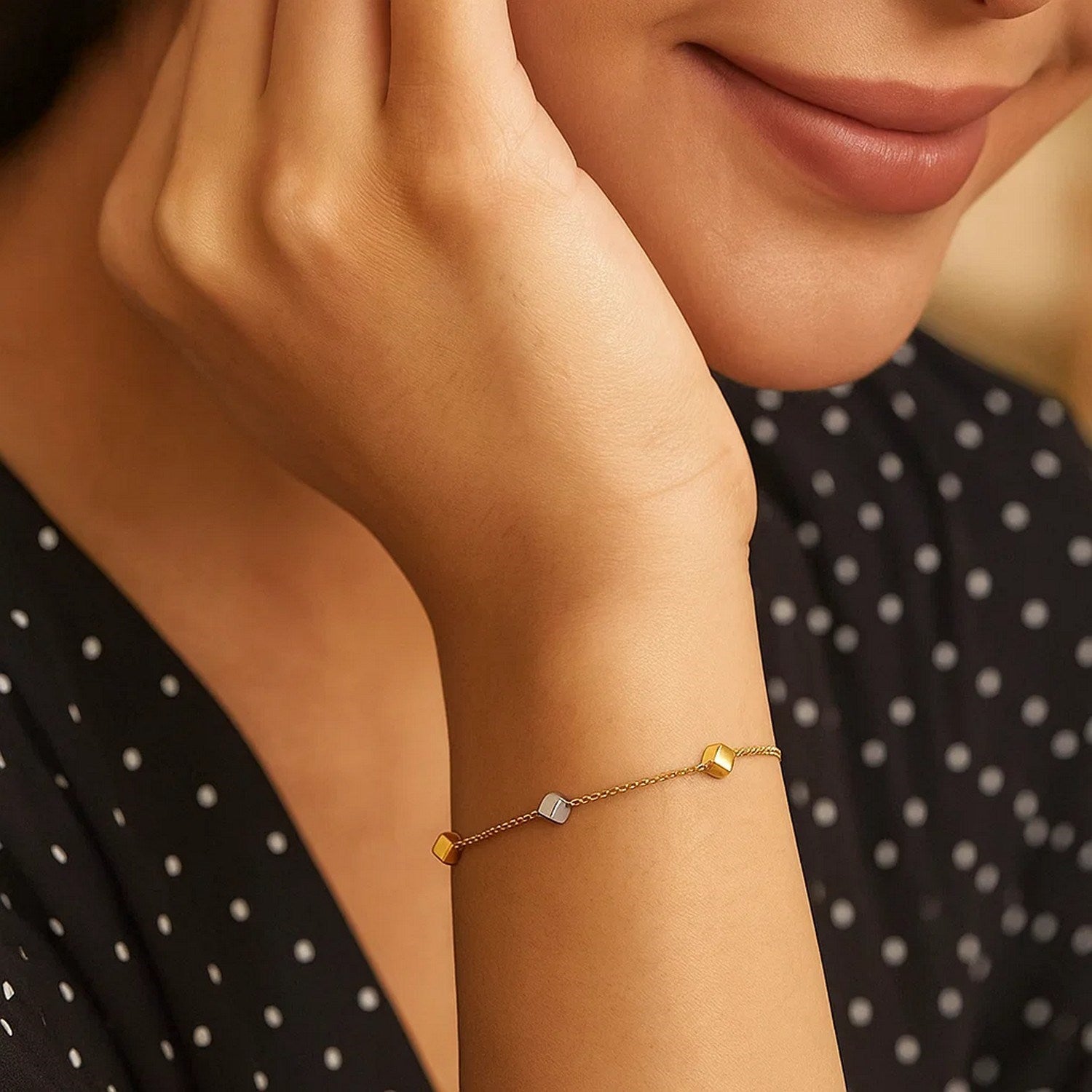 14k Two Tone Gold Bracelet with Polished Cubes for Women | Yene Store 
