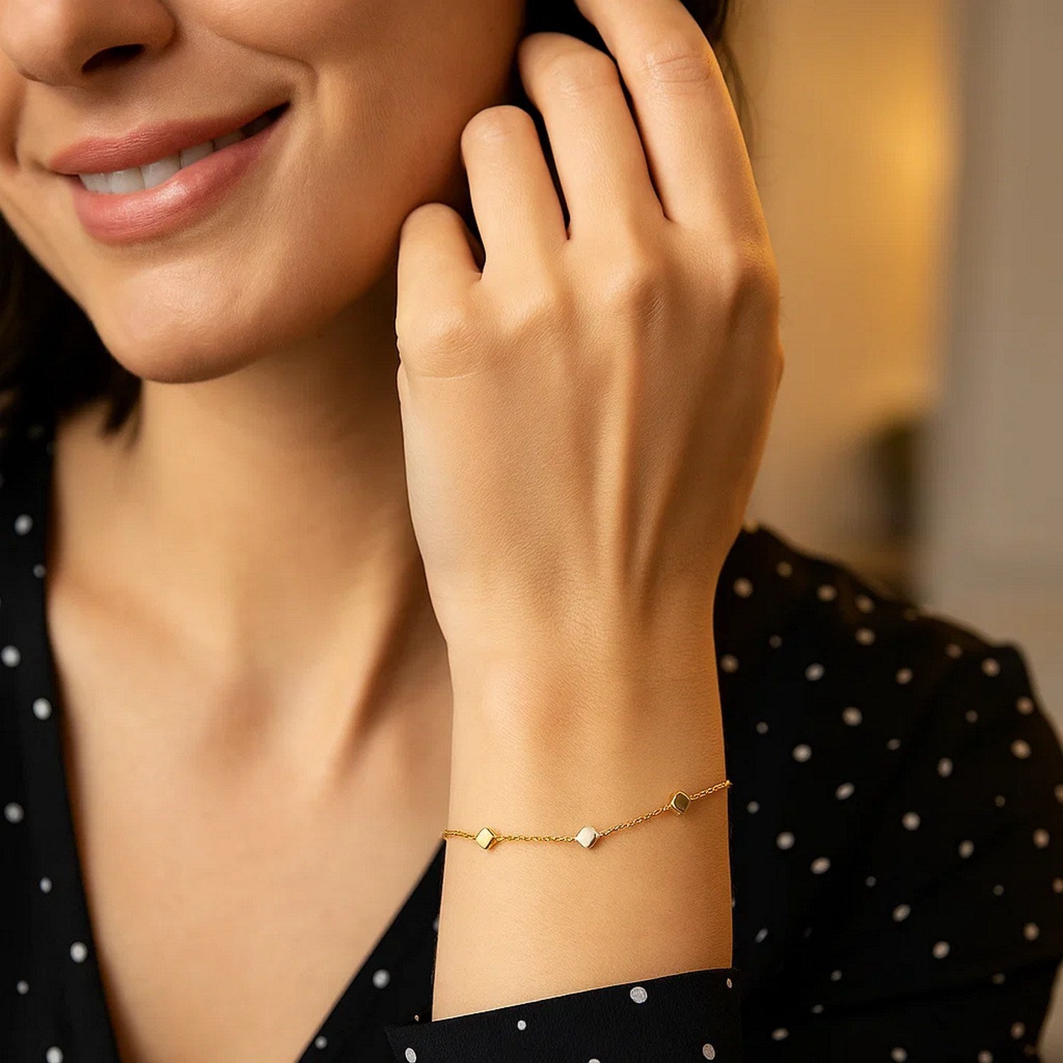 14k Two Tone Gold Bracelet with Polished Cubes for Women | Yene Store 
