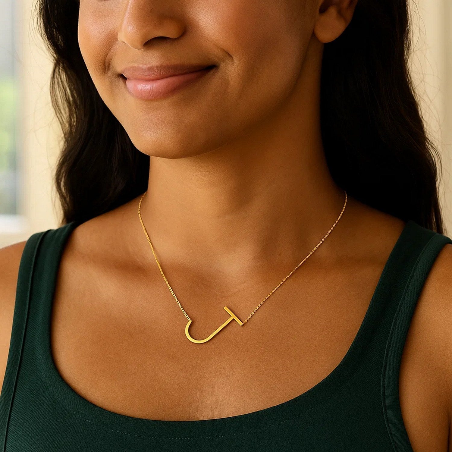 14K Yellow Gold Yours Truly Large Initial J Necklace for Women | Yene Store