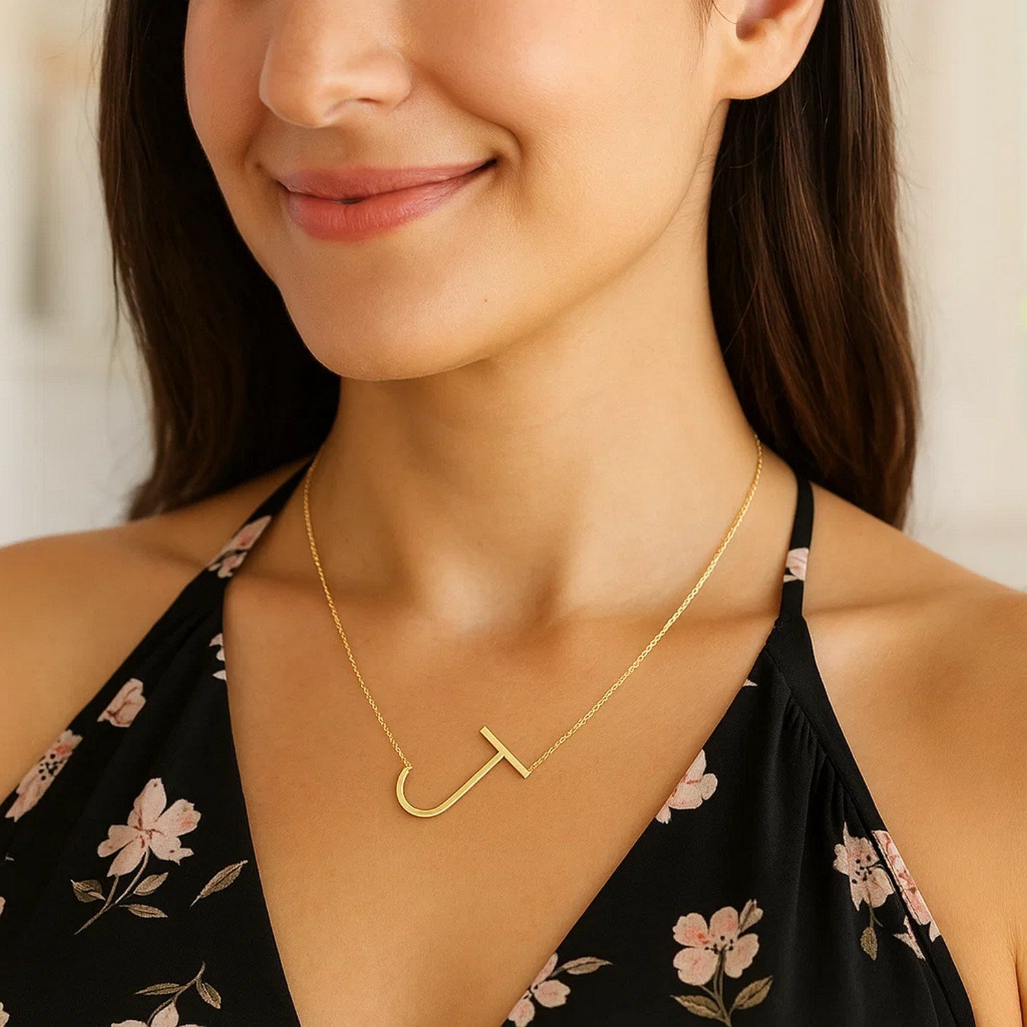 14K Yellow Gold Yours Truly Large Initial J Necklace for Women | Yene Store
