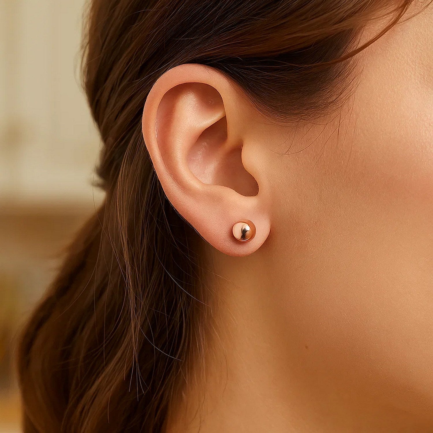 14k Rose Gold Classic Round Shape Stud Earrings (6mm) for Women | Yene Store 