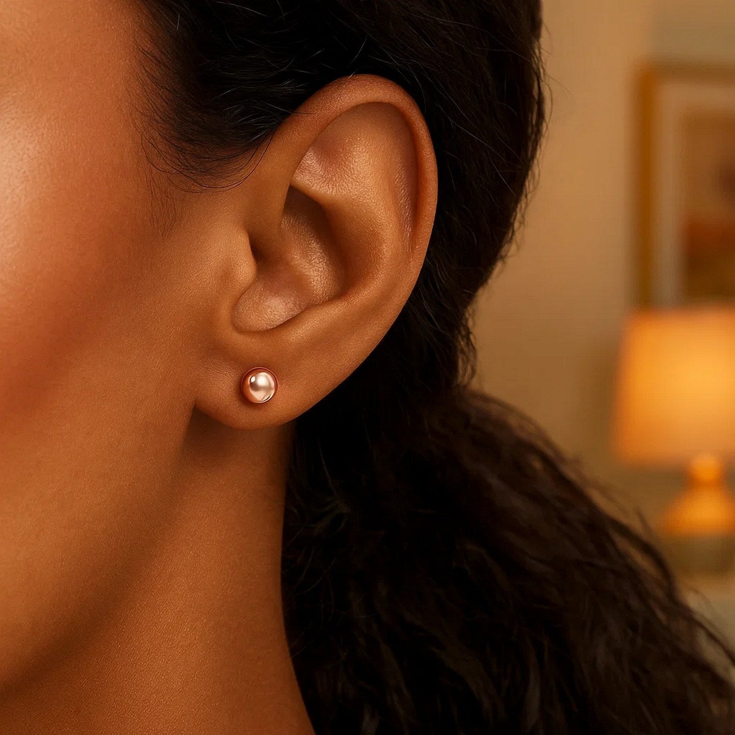 14k Rose Gold Classic Round Shape Stud Earrings (6mm) for Women | Yene Store 