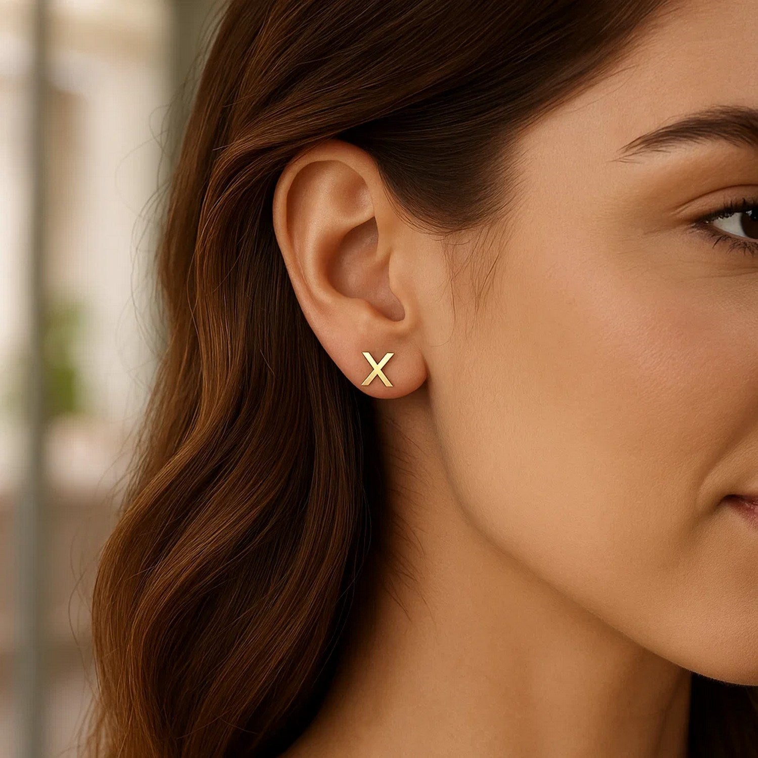 14K Yellow Gold Yours Truly Initial X Stud Earrings for Women | Yene Store