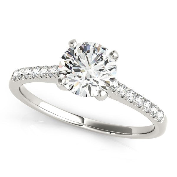 14k White Gold Single Row Scalloped Set Diamond Engagement Ring for Women | Yenestore 