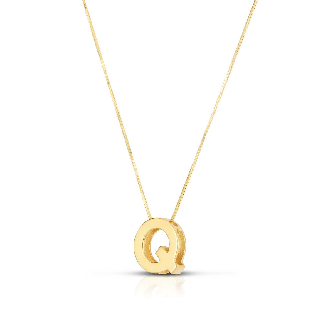 14K Yellow Gold Yours Truly Block Letter Initial Q Necklace for women | yene Store 